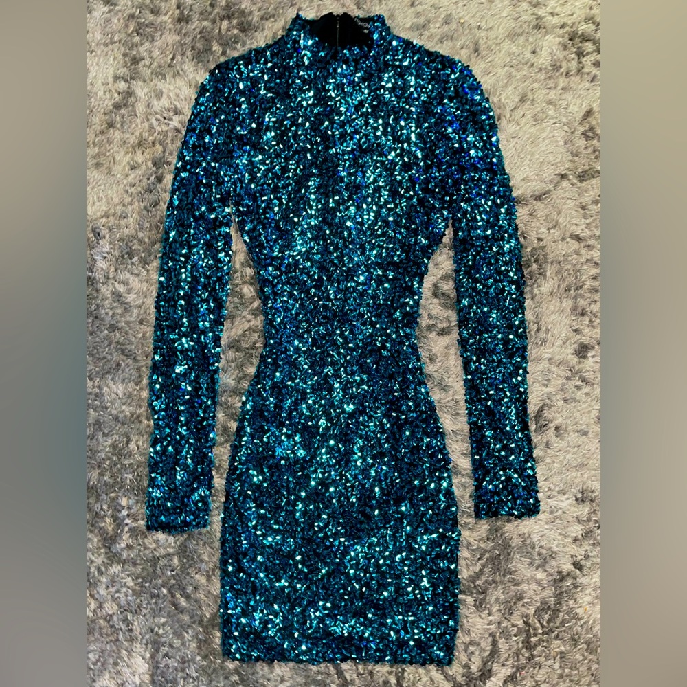 Sequin Teal Fashion Nova Bodycon Homecoming Dress